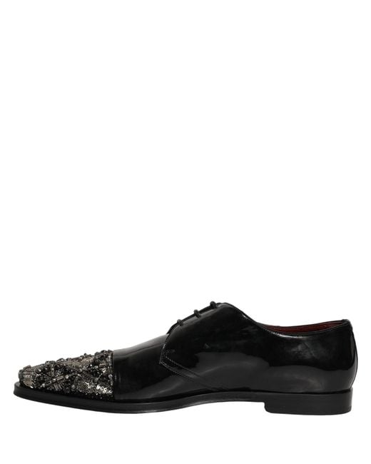 Dolce & Gabbana Black Embellished Derby Dress Formal Shoes for men