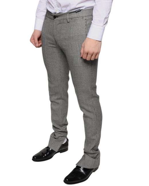 Dolce & Gabbana Gray Check Tartan Wool Skinny Pants for men