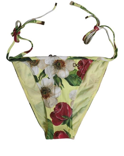 Dolce & Gabbana Green Yellow Floral Print Nylon Beachwear Bikini Bottom