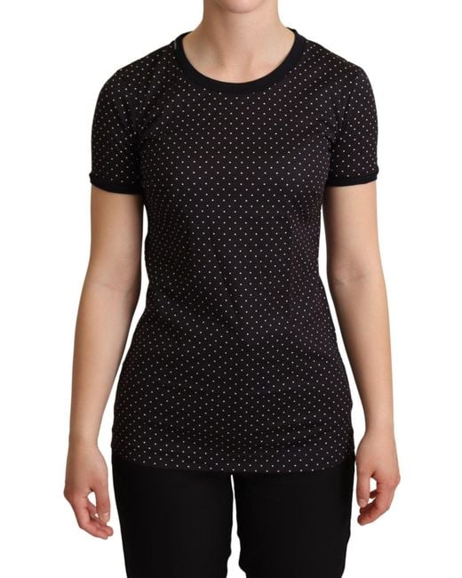 Dolce & Gabbana Black Dotted Crewneck Cotton Top T-shirt