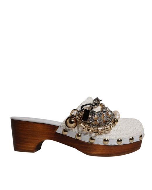Dolce & Gabbana Brown Woven Platform Clogs With Chain Detail