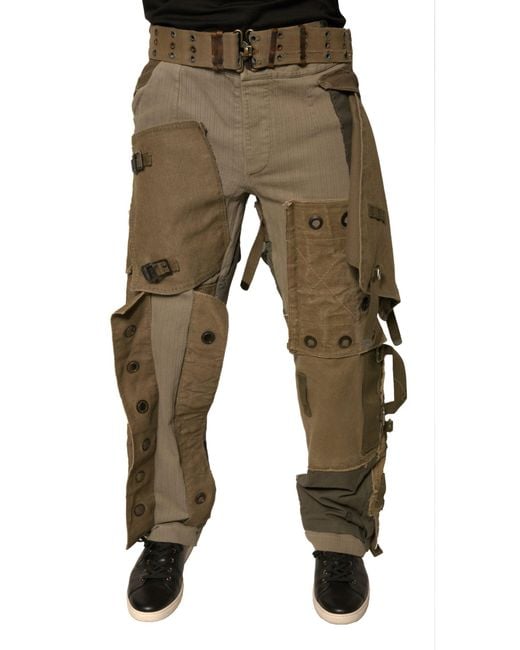 Dolce & Gabbana Green Multicolor Reconstructed Flight Cargo Pants for men