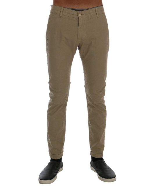 Daniele Alessandrini Natural Cotton Stretch Slim Fit Trouser Beige Tsh1382 for men