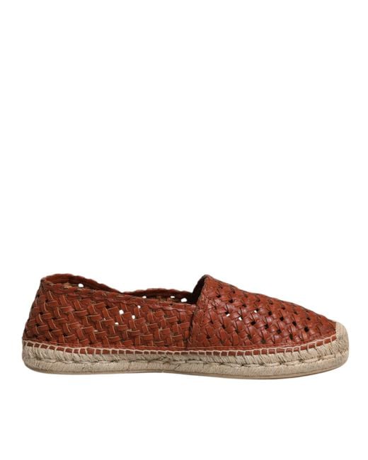 Dolce & Gabbana Brown Woven Leather Espadrille Shoes for men