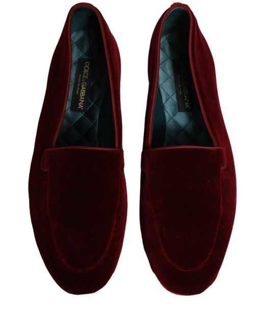 Dolce & Gabbana Red Maroon Velvet Slip On Men Flats Loafers Shoes for men