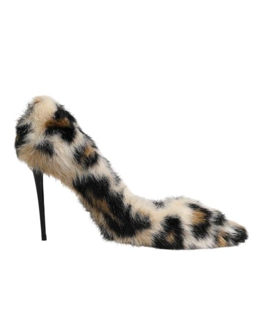 Dolce & Gabbana Metallic Brown Fur Leopard High Heels Pumps Shoes