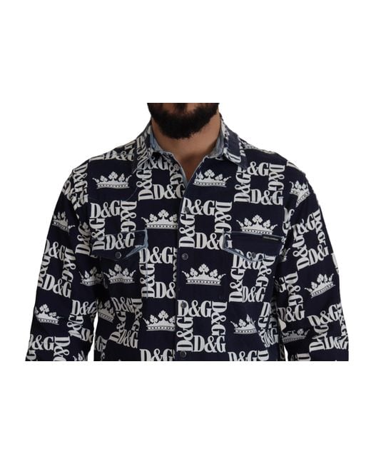 Dolce & Gabbana Black Dolce Gabbana Denim Stretch Dg Crown Logo Casual Shirt for men