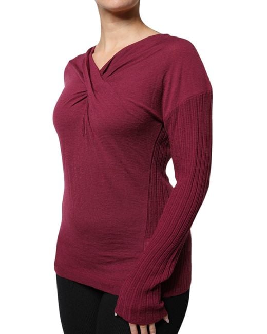 Roberto Cavalli Red Keyhole Knit Sweater Twist Neckline