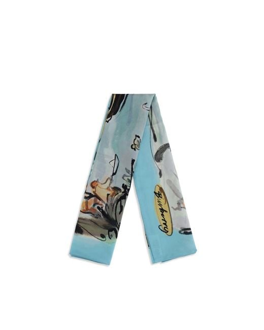 Burberry Blue Multicolor Silk Scarf