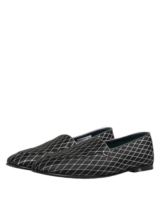 Dolce & Gabbana Black Velvet Diamond Stitched Loafers Shoes for men