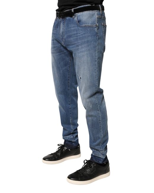 Dolce & Gabbana Blue Tattered Skinny Cotton Denim Jeans Elastane Clothing for men