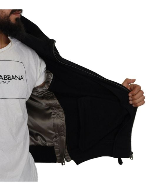Dolce & Gabbana Black Nylon Hooded Full Zip Coat Jacket for men