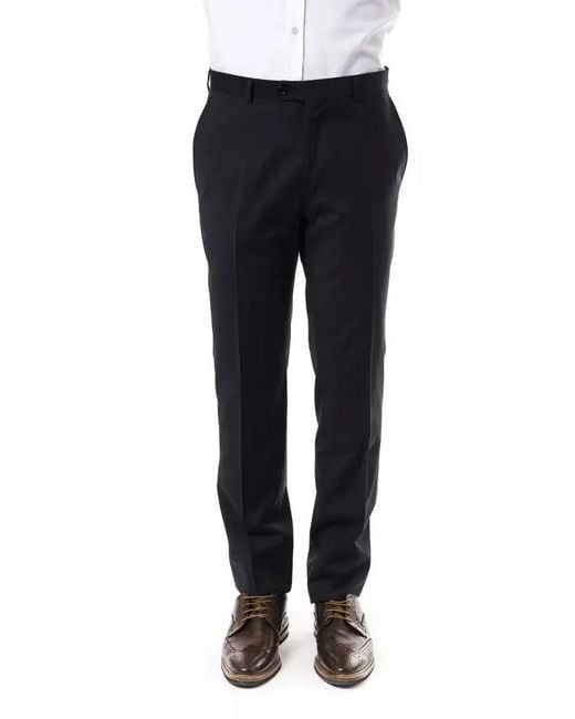 Uominitaliani Black Elegant Woolen Suit Pants For Gentlemen for men