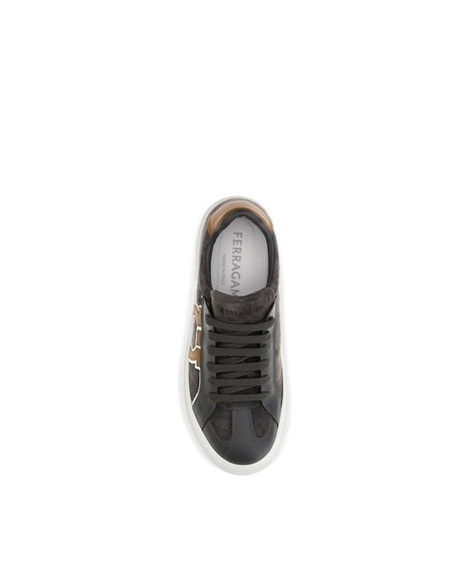 Ferragamo Multicolor Gray Suede Leather Low Top Sneakers for men