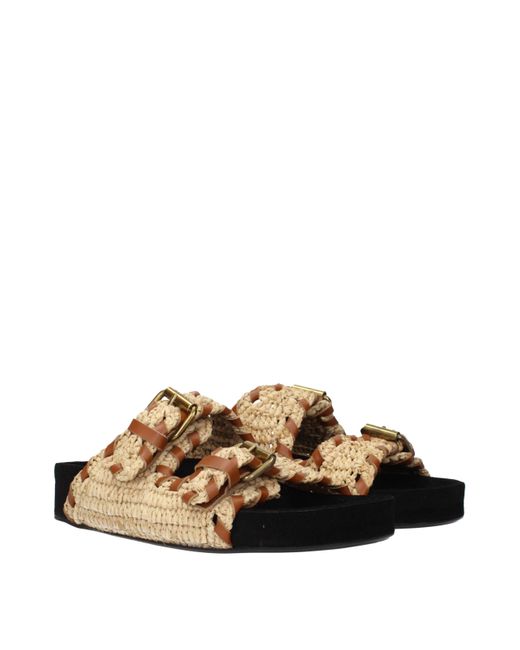 Isabel Marant Brown Beige Raffia Slippers Sandals