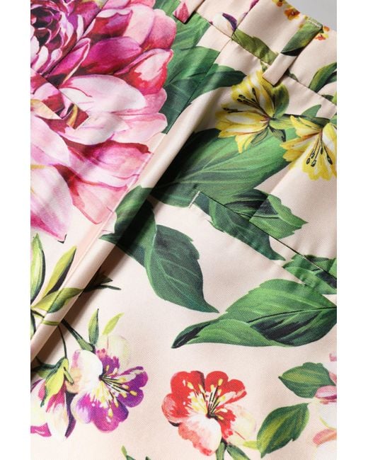 Dolce & Gabbana Green Floral Print Silk Trousers