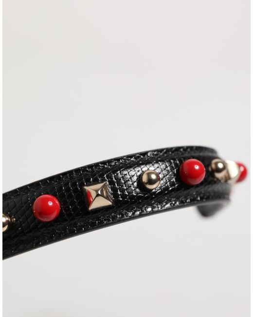 Dolce & Gabbana White Black Embellished Leather Bag Handle Shoulder Strap
