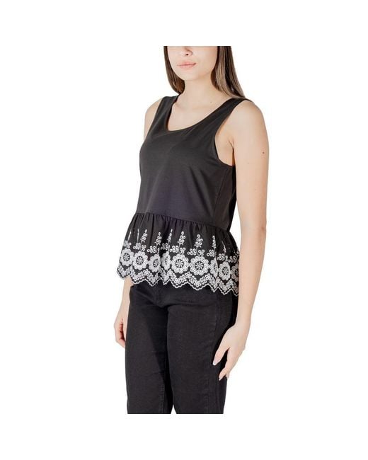 Ichi Black Cotton Tank Top