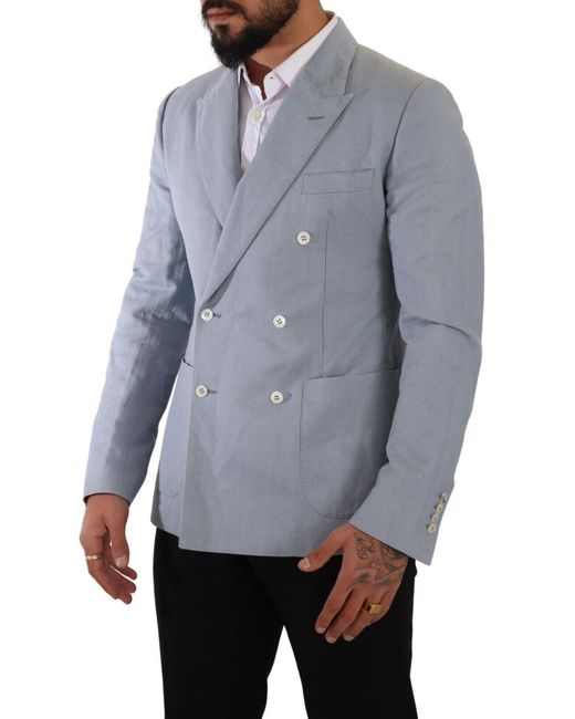 Dolce & Gabbana Blue Cotton Linen Slim Fit Jacket Coat Blazer for men