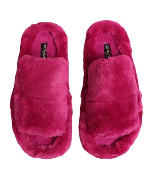 Dolce & Gabbana Pink Acrylic Faux Fur Mens Flats Sandals Shoes for men