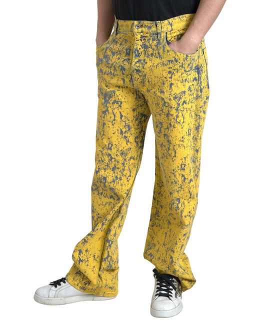 Dolce & Gabbana Yellow Cotton Tie Dye Straight Denim Jeans for men