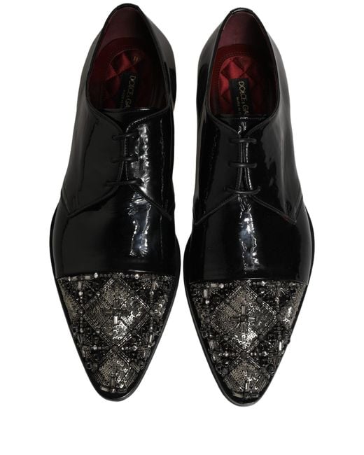 Dolce & Gabbana Black Embellished Derby Dress Formal Shoes for men