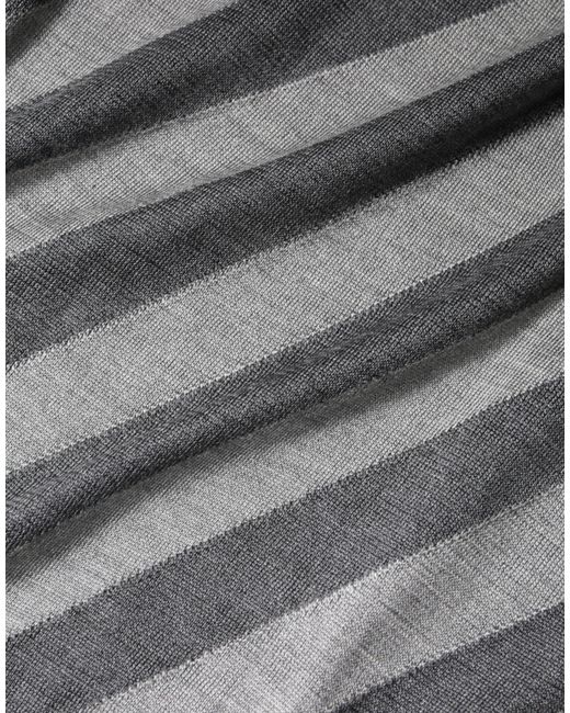 Dolce & Gabbana Gray Stripes Long Sleeve Round Neck Pullover Sweater for men