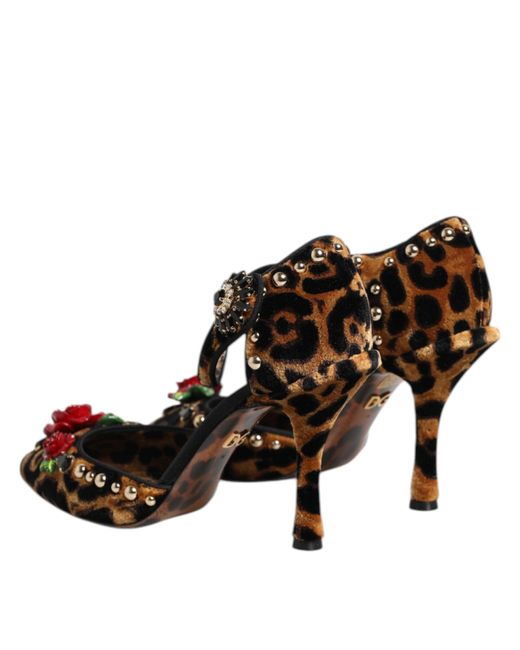 Dolce & Gabbana Multicolor Brown Leopard Crystal Roses Pumps Shoes