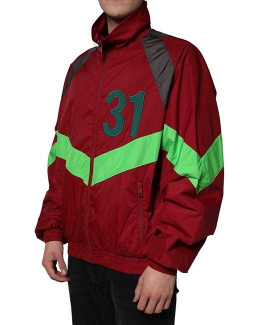 Dolce & Gabbana Red Nylon Full Zip Windbreaker Jacket for men