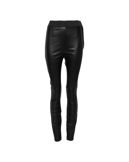 Dolce & Gabbana Black Leather Elastic Waist Pants