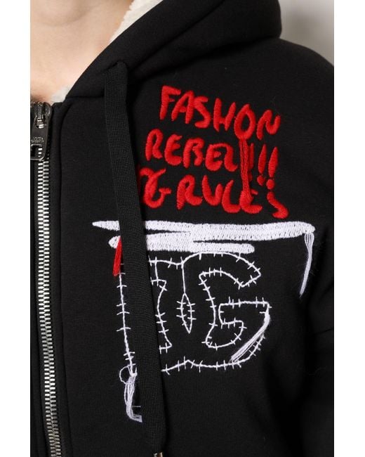 Dolce & Gabbana Black Embroidered Full Zip Hooded Jacket for men