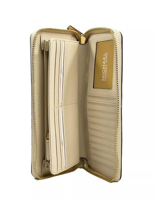 Michael Kors White Jet Set Travel Center Stripe Signature Continental Wallet Vanilla Pale Gold