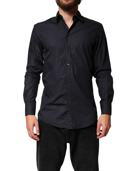 Dolce & Gabbana Black Cotton Long Sleeves Dress Formal Shirt for men
