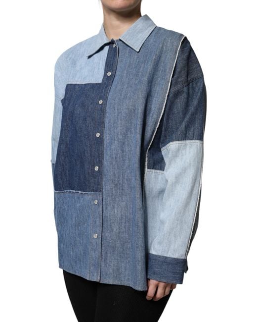 Dolce & Gabbana Blue Patchwork Denim Shirt Long Sleeves