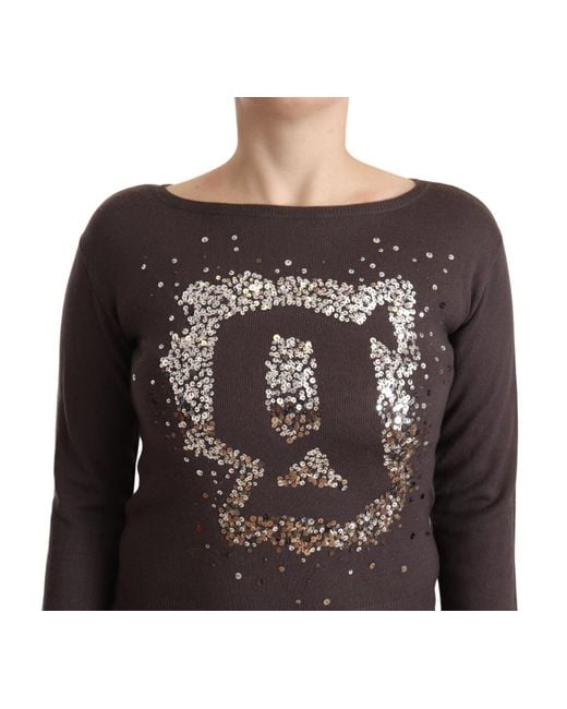 John Galliano Black Brown Wool Sequined Long Sleeves Pullover Sweater