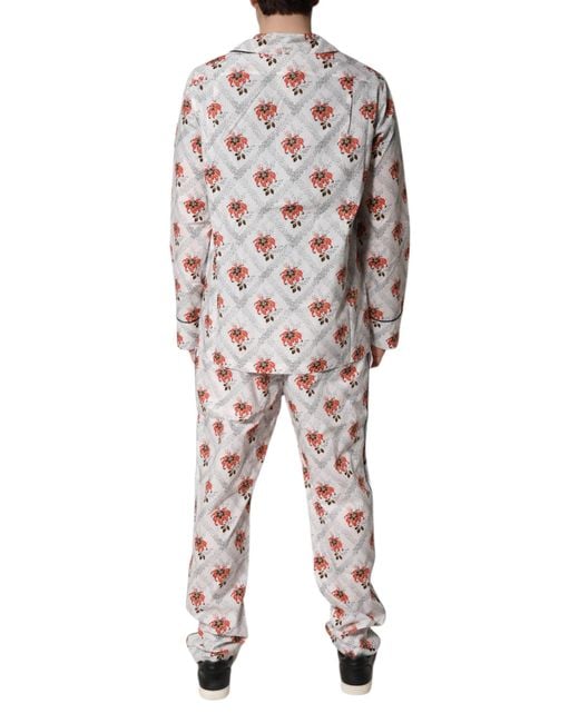 Dolce & Gabbana White Floral Print Cotton Pajama Set Sleepwear for men