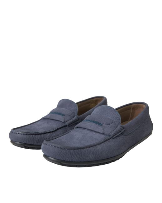 Dolce & Gabbana Blue Calf Leather Slip On Moccasin Shoes for men