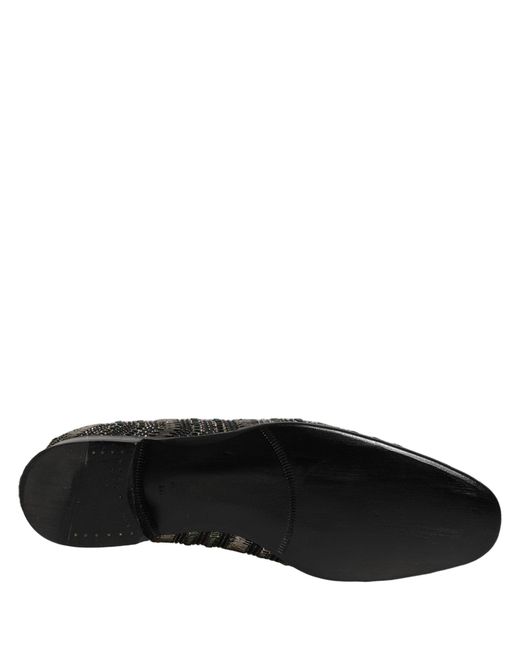 Dolce & Gabbana Black Silver Embellished Slip On Loafers Shoes for men
