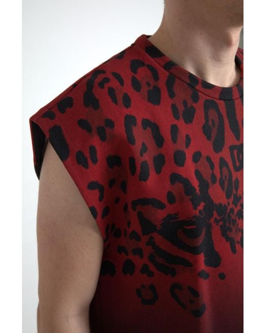 Dolce & Gabbana Red Leopard Cotton Sleeveless Tank T-Shirt for men