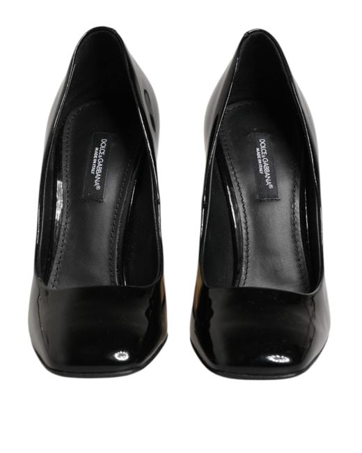 Dolce & Gabbana Black Gold Patent Leather Logo Heels Pumps Shoes