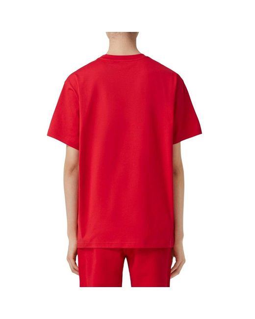 Burberry Classic Red Cotton Tee With Contrasting Print for men