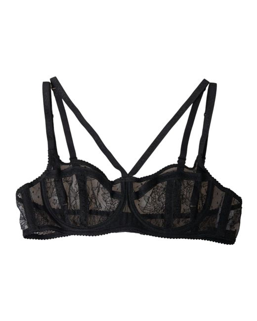 Dolce & Gabbana Black Floral Lace Nylon Balconcino Bra Underwear