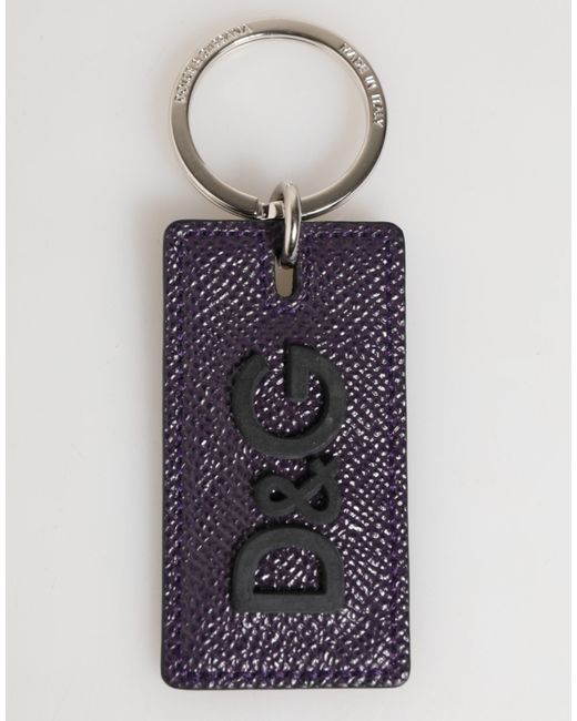 Dolce & Gabbana Blue Violet Leather Logo Metal Ring Men Keychain Keyring for men