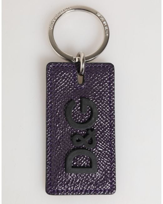 Dolce & Gabbana Blue Violet Leather Logo Metal Ring Men Keychain Keyring for men