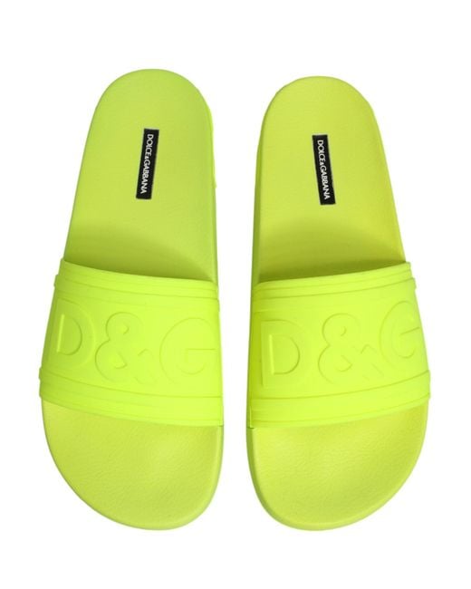 Dolce & Gabbana Yellow Green Rubber Slides Sandals Beachwear Shoes for men
