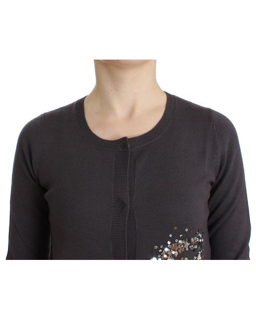 John Galliano Gray Elegant Sequined Wool Cardigan