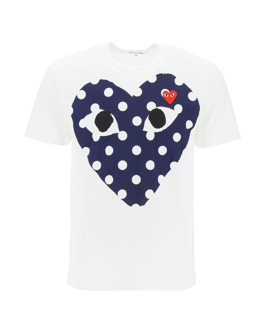 COMME DES GARÇONS PLAY Blue "Polka Dot Heart Print T-Shirt for men