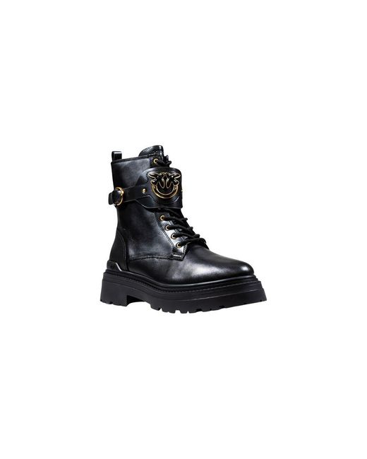 Pinko Black Leather Ankle Boots