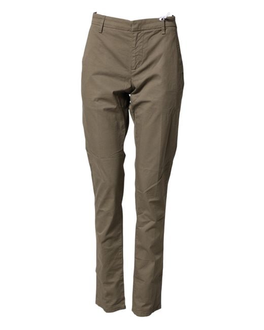 Dondup Gray Beige Cotton Stretch Straight Chino Men Trouser Pants for men