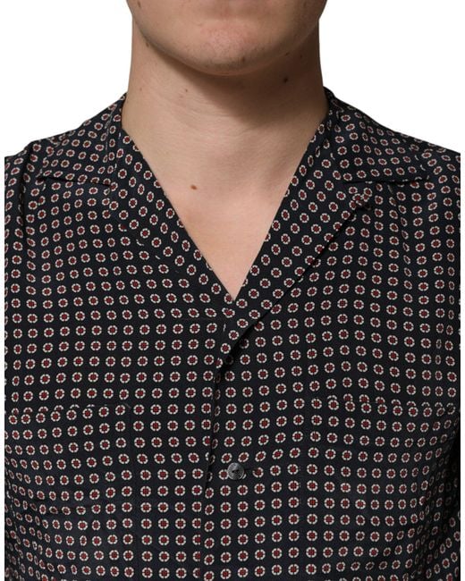 Dolce & Gabbana Black Patterned Silk Button Down Shirt for men